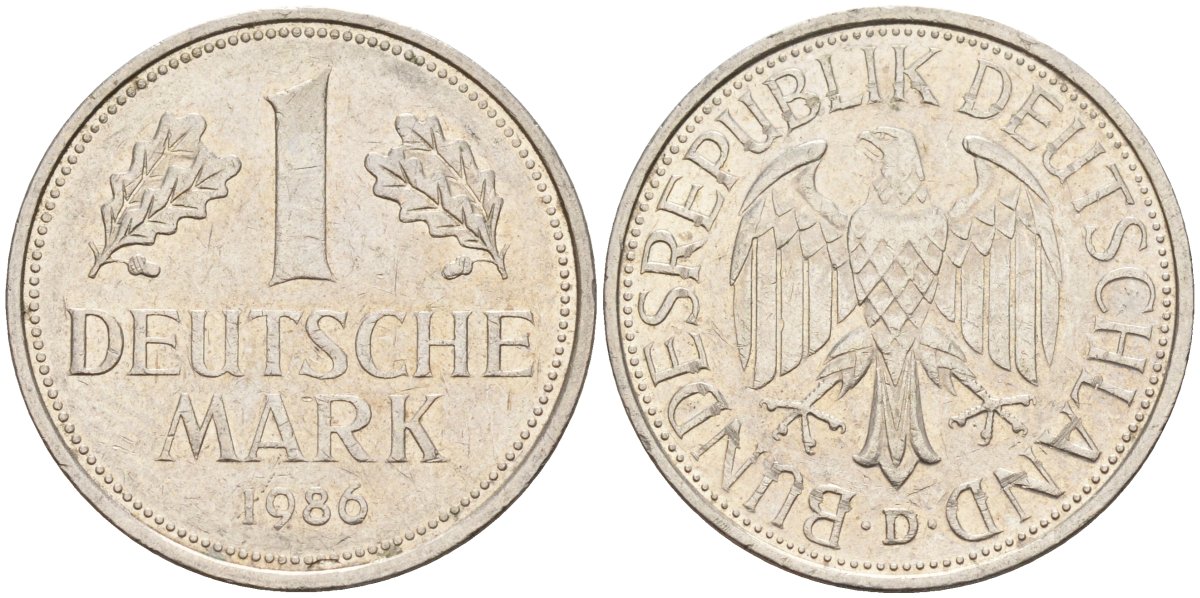 ФРГ 1 марка 1986 D KM 110, J. 385 медно-никель 4177-1237