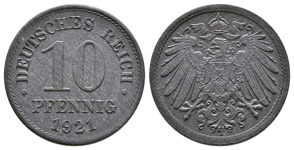 ГЕРМАНИЯ 10 ПФЕННИГОВ 1921 KM 26, J. 299 цинк 4380-251