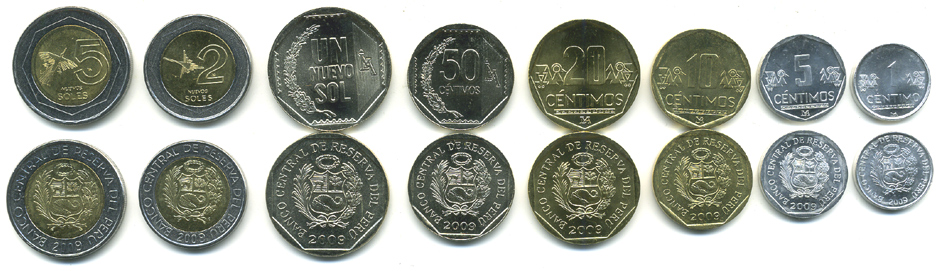 Перу лот из 8 монет 2009 1, 5, 10, 20, 50 сентимо, 1, 2, 5 соль, 2 монеты биметалл UNC M76-18