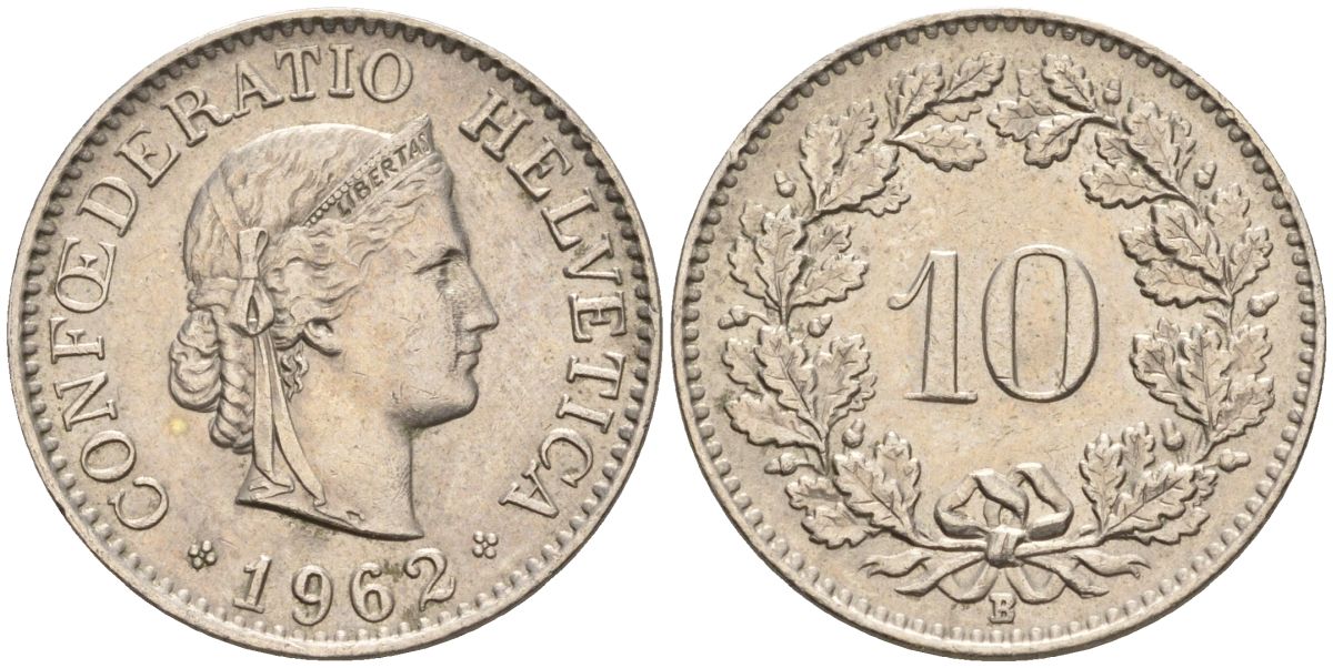 Швейцария 10 раппенов 1962 B KM 27 медно-никель 4608-468