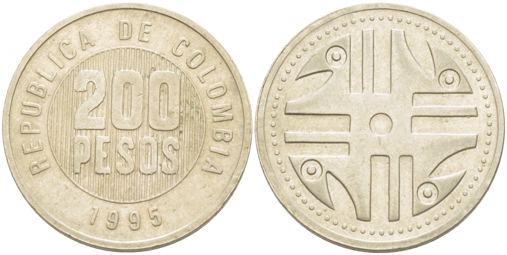 КОЛУМБИЯ 200 ПЕСО 1995 KM 287 медь никель цинк 213-744