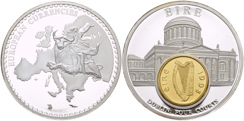 НИДЕРЛАНДЫ МЕДАЛЬ ND МОНЕТА НА МЕДАЛИ, СЕРИЯ ДОЕВРОВЫЕ ЕВРОПЕЙСКИЕ МОНЕТЫ,ИРЛАНДИЯ, 1 ПЕНС, ДУБЛИН серебрение PROOF 1090-2-21