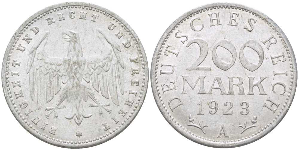 ГЕРМАНИЯ 200 МАРОК 1923 A KM 35, J. 304, Weege 22 алюминий 210-452