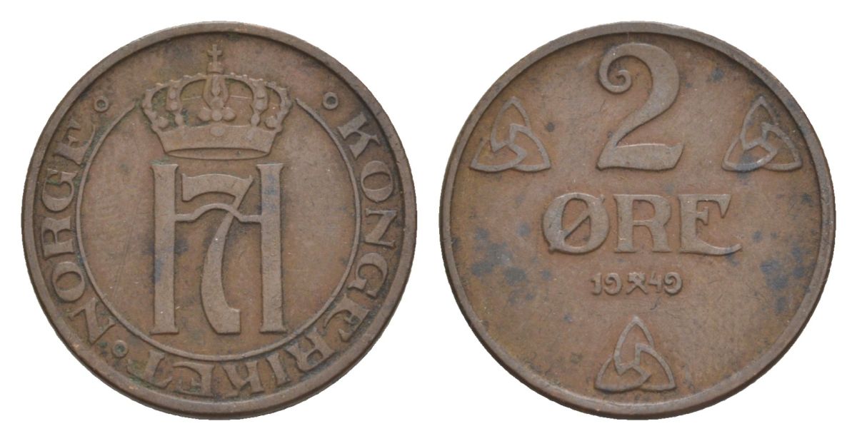 Норвегия 2 эре 1949 Хокон VII (1905-1957) KM 371 бронза 4635-321