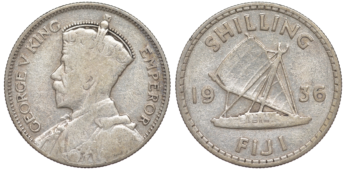 Фиджи 1 шиллинг 1936 Георг V (1910-1936), парусник KM 4 серебро 91-1034