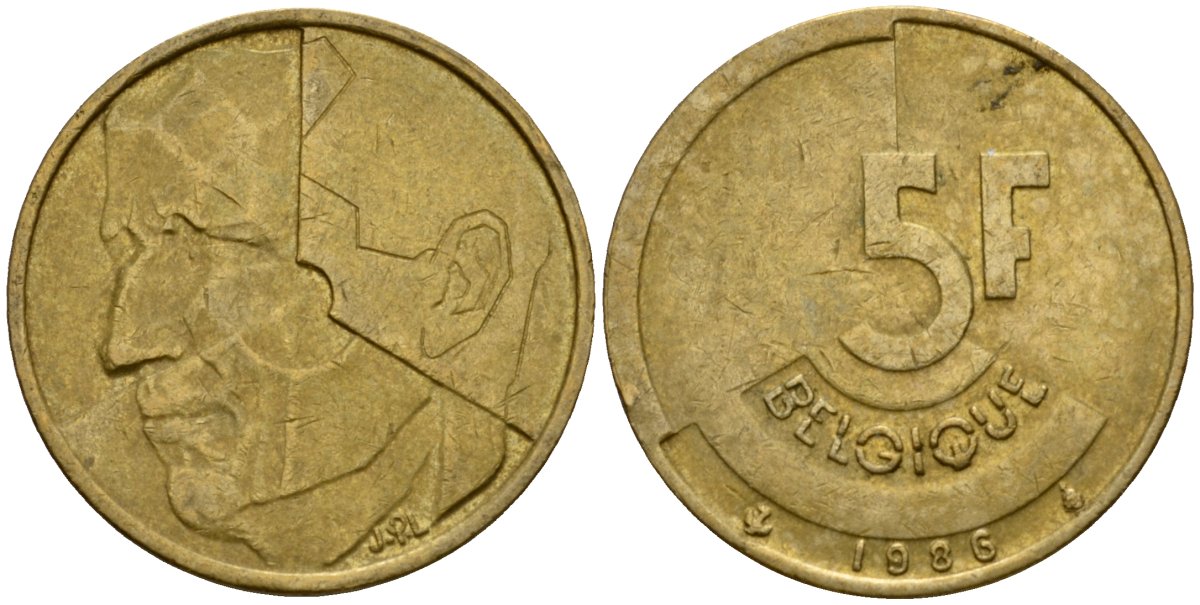 Бельгия 5 франков 1986 Belgique, Бодуэн I (1951-1993) KM 163 алюминиевая бронза 4601-136