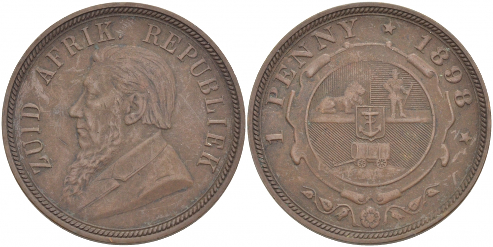 Южно-Африканская Республика, Трансвааль 1 пенни 1898 Пауль Крюгер KM 2 медь 180-921