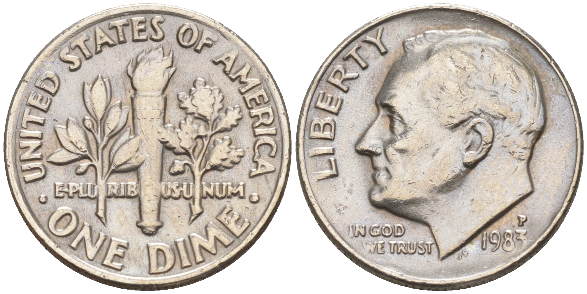 США 10 ЦЕНТОВ = 1 ДАЙМ 1983 P, РУЗВЕЛЬТ KM 195a медь плакированная медно-никелем 188-434