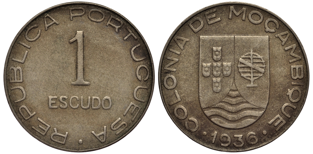 Португальский Мозамбик 1 эскудо 1936 год тип KM 66 медно-никель 1523-432