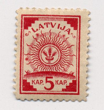Латвия 5 копеек  марка   бумага 00-00-00