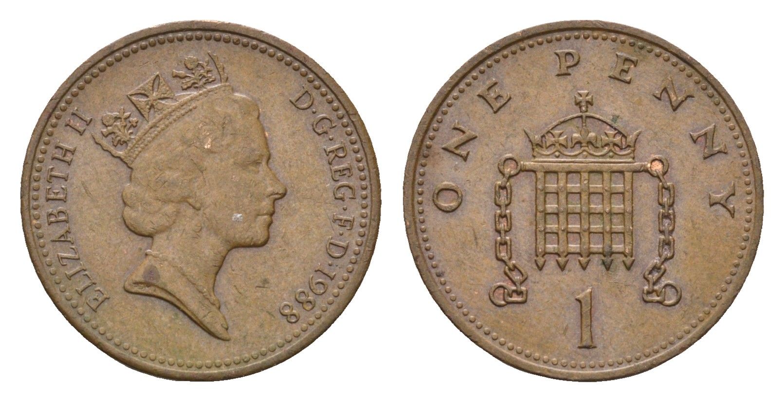 Великобритания 1 пенни 1988 Елизавета II (1952-2022) KM 935, Spink 4381 (B3) бронза 4684-1024