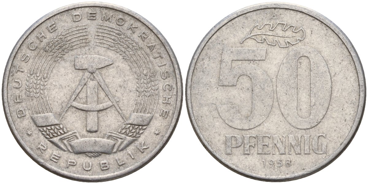 ГДР 50 пфеннигов 1958 A KM 12.1 алюминий 65-1013