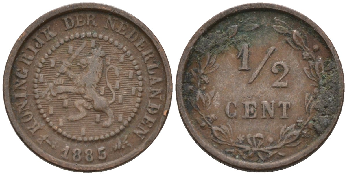 Нидерланды 1/2 цента 1885 Виллем III (1849-1890) KM 109 бронза 4576-267