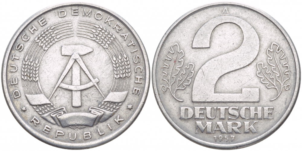 ГДР 2 марки 1957 А KM 14 алюминий 51-1533