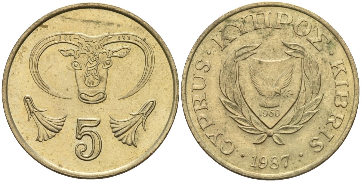 Кипр 5 центов 1987 KM 55.2 никель латунь 4141-933