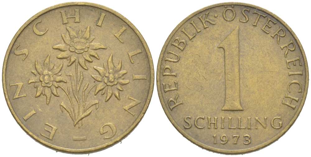 Австрия 1 шиллинг 1973 KM 2886 алюминиевая бронза 217-437