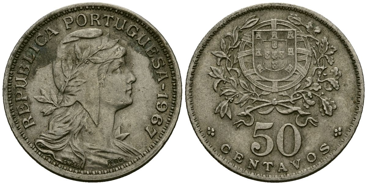 Португалия 50 сентаво 1967 KM 577 медно-никель 4138-224