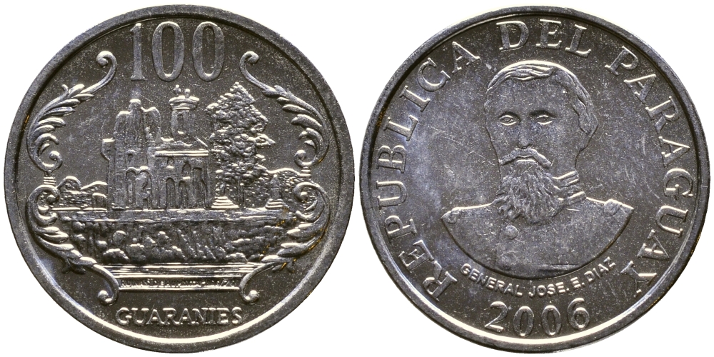 ПАРАГВАЙ 100 ГУАРАНИ 2006 KM 177b никелированная сталь 4388-224