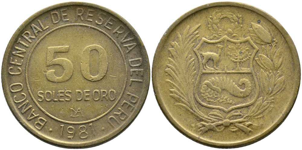 ПЕРУ 50 СОЛЕЙ 1981 KM 273 алюминиевая бронза 111-146