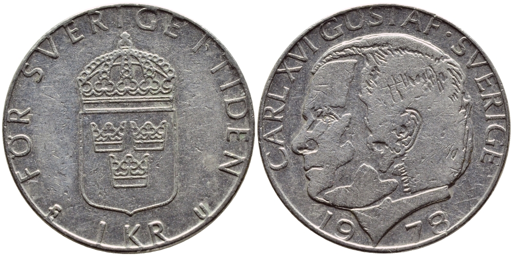Швеция 1 крона 1978 Карл XVI Густав (1973- ) KM 852 медь плакированная медно-никелем 56-357