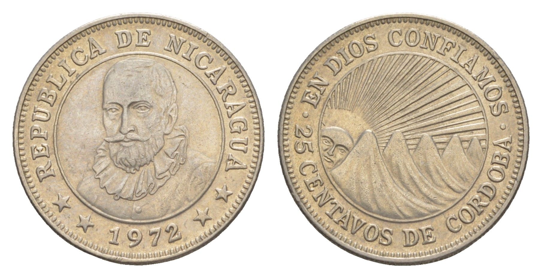 Никарагуа 25 сентаво 1972 KM 18.3 медно-никель aUNC 4641-257