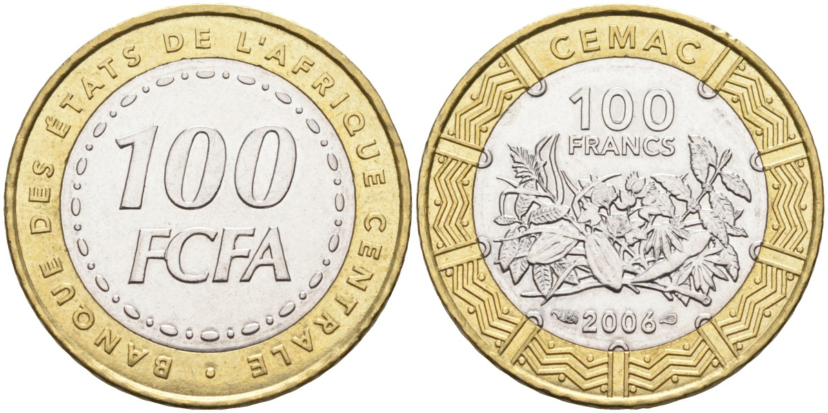 Валютный союз стран Экваториальной Африки 100 франков 2006 FCFA KM 15 биметалл 4586-1024