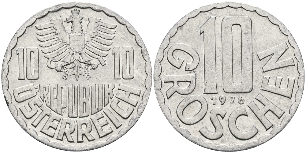 АВСТРИЯ 10 ГРОШЕЙ 1976 KM 2878 алюминий 4396-1054