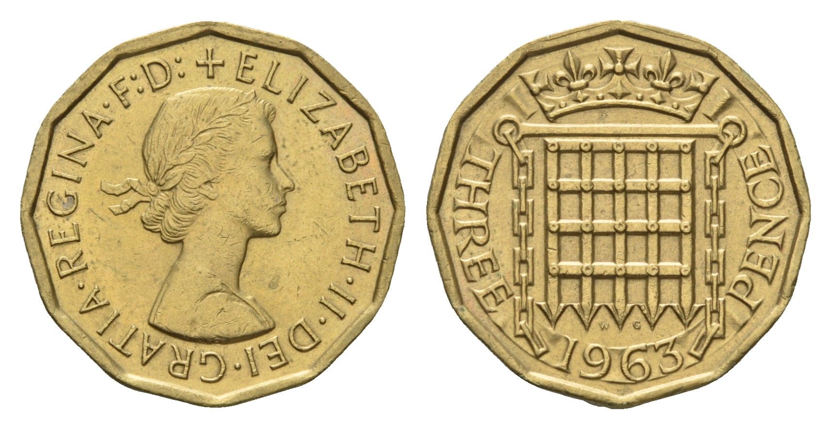 Великобритания 3 пенса 1963 Елизавета II (1952-2022) KM 900, Spink 4153 никель латунь 4121-655