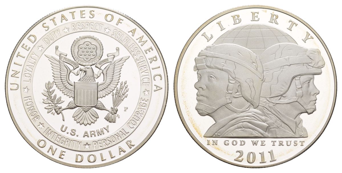 США 1 доллар 2011 P, Армия США KM 507 серебро PROOF 11-326-31