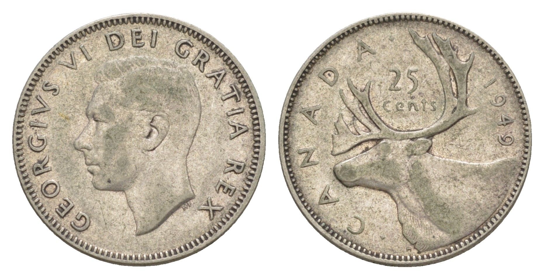 Канада 25 центов 1949 Георг V (1910-1936), олень KM 44 серебро 73-1337