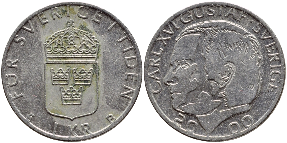 Швеция 1 крона 2000 Карл XVI Густав (1973- ) KM 852а медно-никель 4364-3434