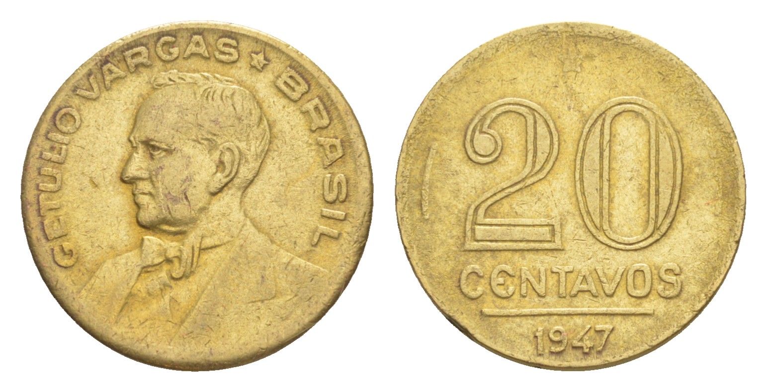 Бразилия 20 сентаво 1947 Жетулиу Варгас KM 556a алюминиевая бронза 4644-451
