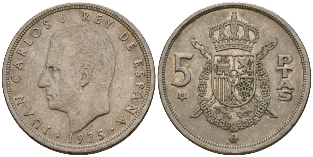 Испания 5 песет 1975 (76) Хуан Карлос I (1975-2014) KM 807 медно-никель 186-1055