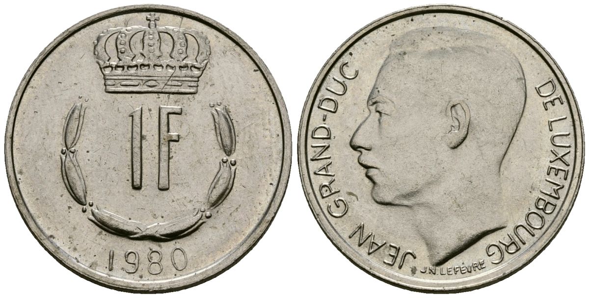 Люксембург 1 франк 1980 KM 55 медно-никель 4171-1115