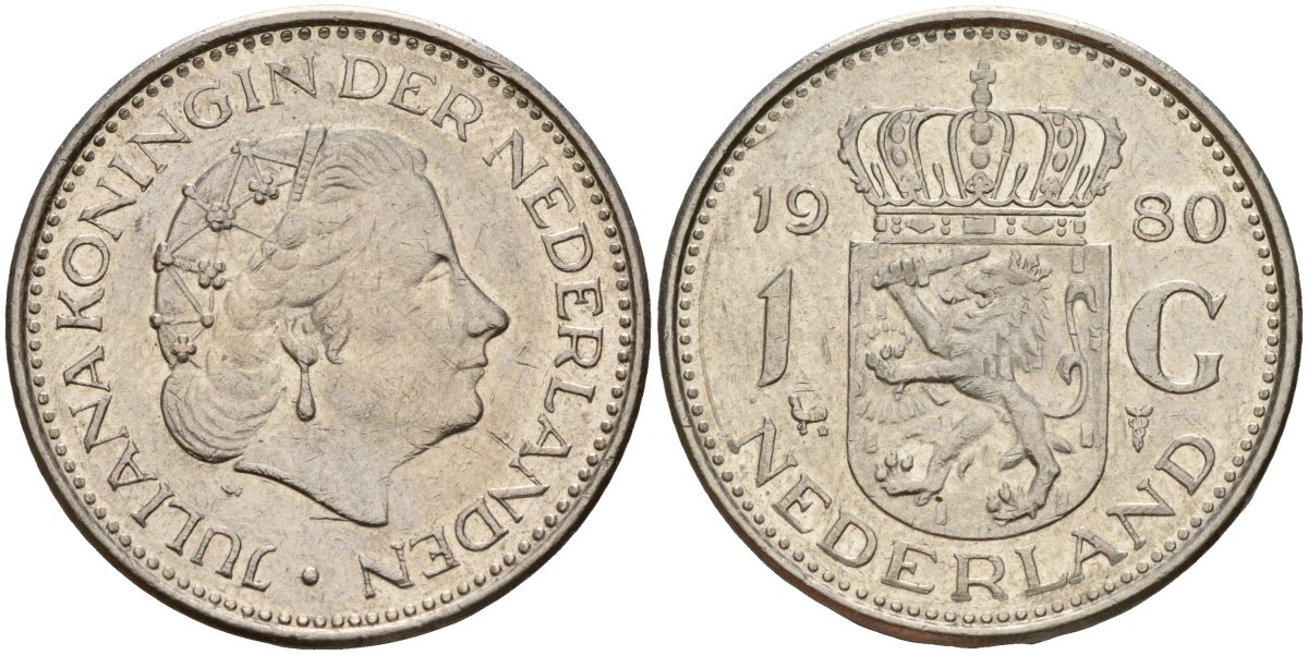 Нидерланды 1 гульден 1980 Юлиана (1948-1980) KM 184a никель 4187-827