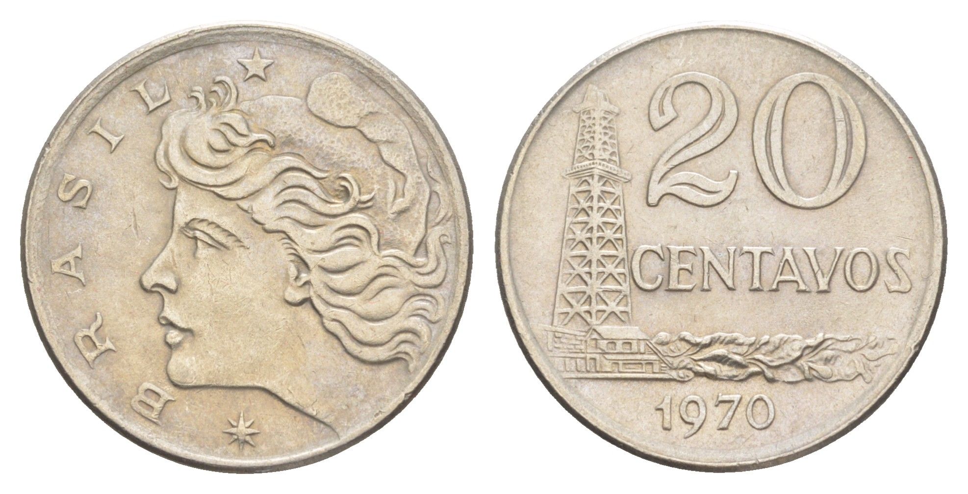 Бразилия 20 сентаво 1970 KM 579.2 медно-никель aUNC 4642-1042