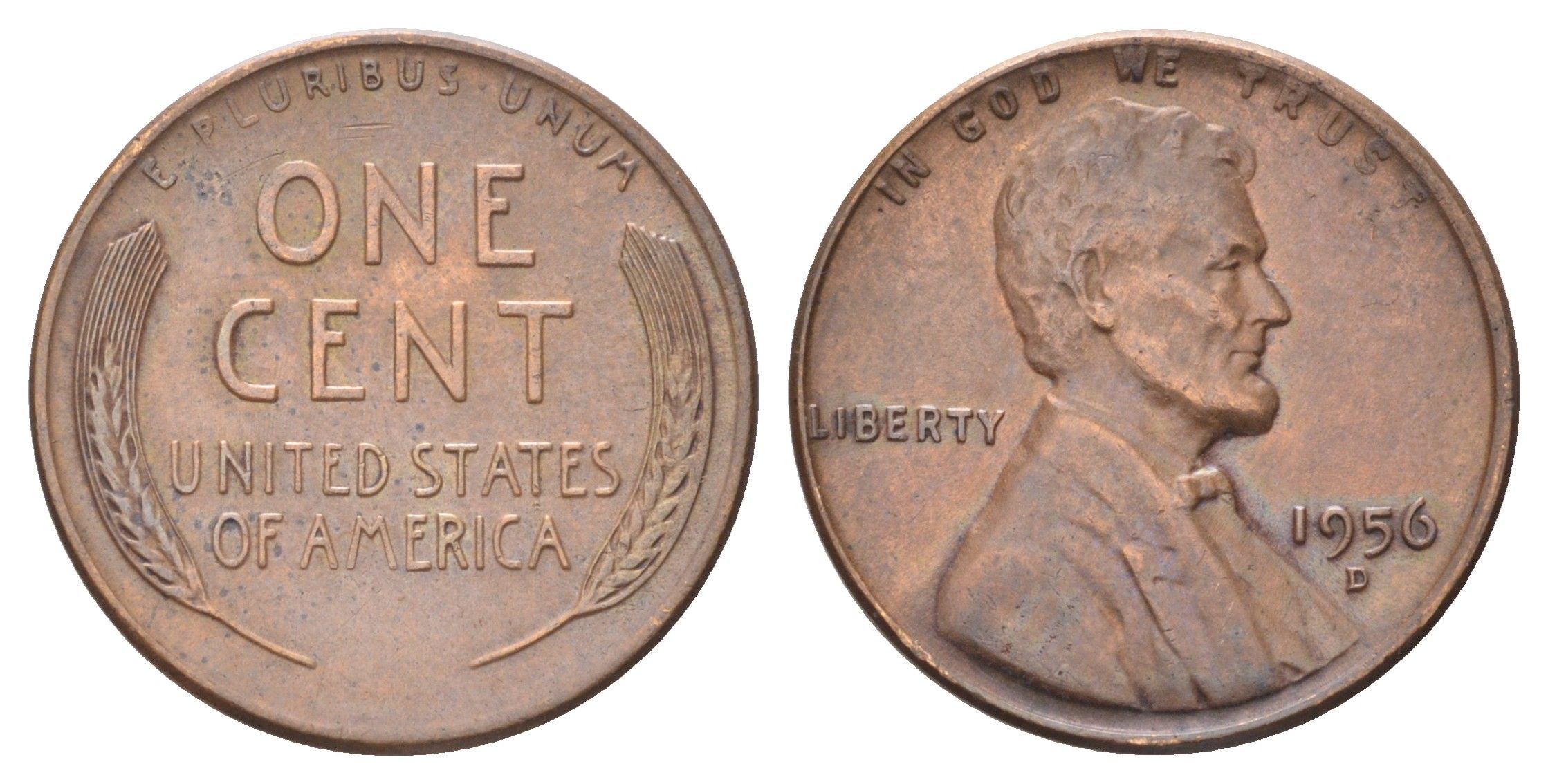 США 1 цент 1956 D, Авраам Линкольн KM 132 бронза 4668-939
