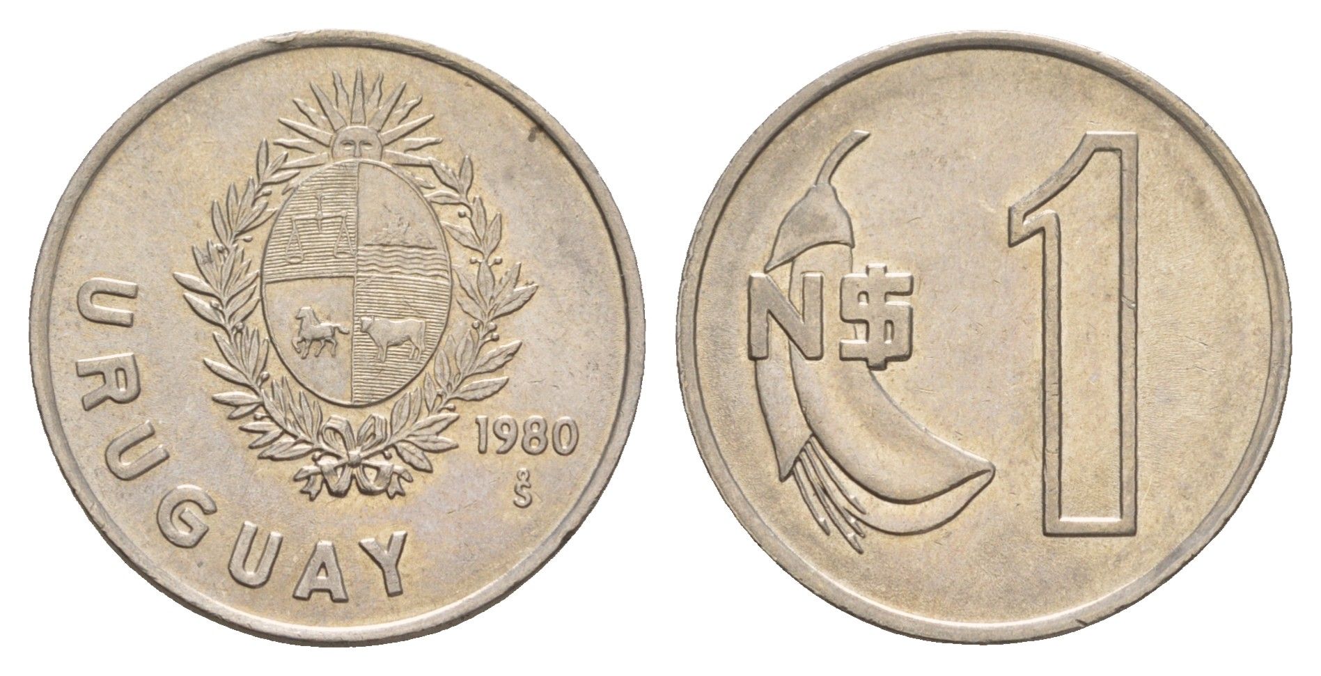Уругвай 1 новый песо 1980 год-тип KM 74 медно-никель aUNC 4656-943
