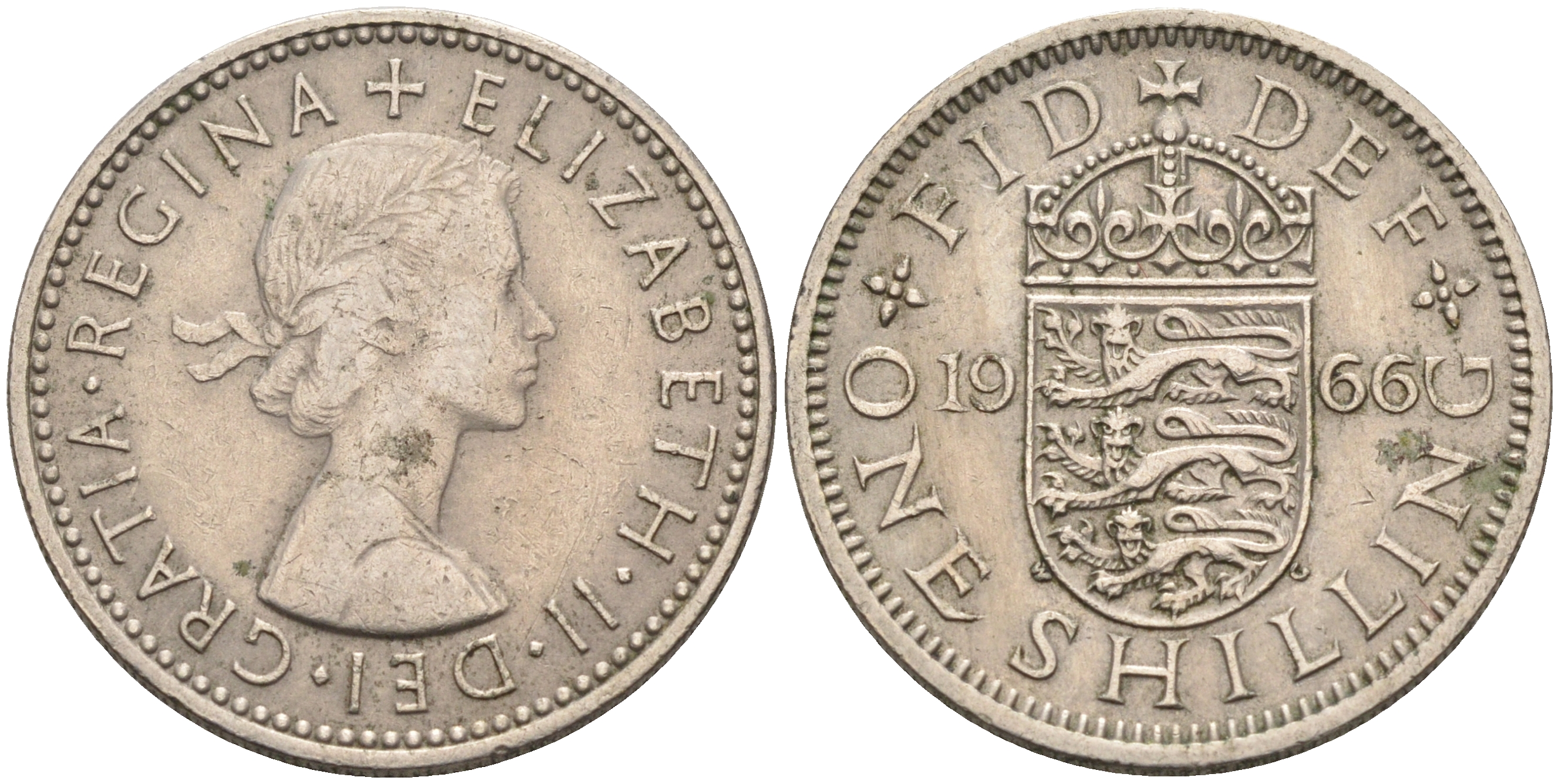 Великобритания 1 шиллинг 1966 Елизавета II (1952-2022), Английский герб KM 904, Spink 4147 медно-никель    4595-855