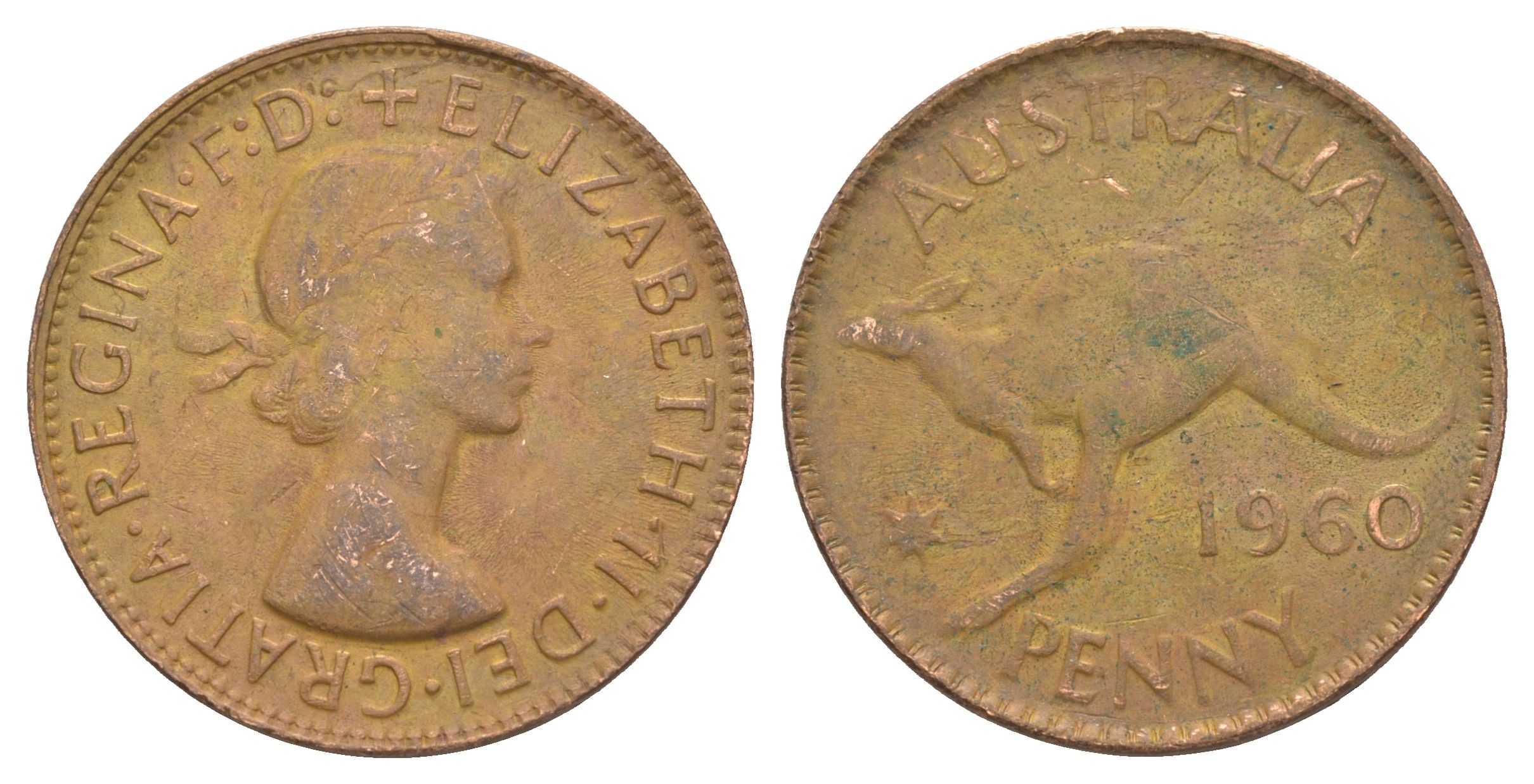 Австралия 1 пенни 1960 Елизавета II (1952-2022), кенгуру KM 56 бронза 82-1214