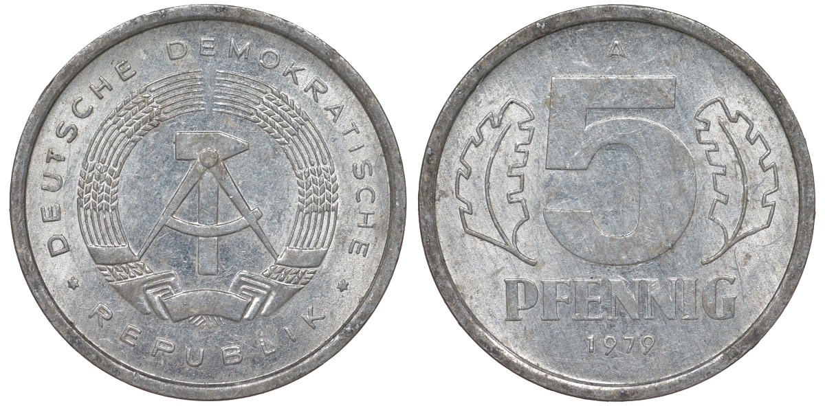 ГДР 5 ПФЕННИГОВ 1979 А алюминий 62-351