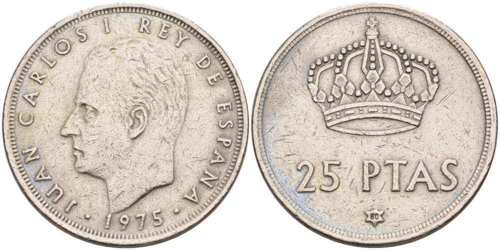 Испания 25 песет 1975 (80) Хуан Карлос I (1975-2014) KM 808 медно-никель 189-915