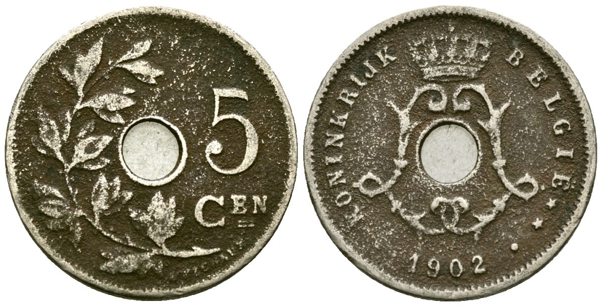 Бельгия 5 сантимов 1902 Belgie KM 47 медно-никель 4173-114
