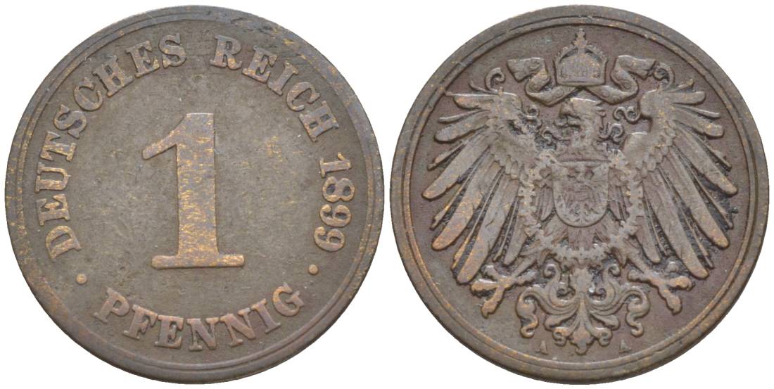 ГЕРМАНИЯ 1 ПФЕННИГ 1899 A KM 10, Jager. 10, Weege 2 медь 4528-1154