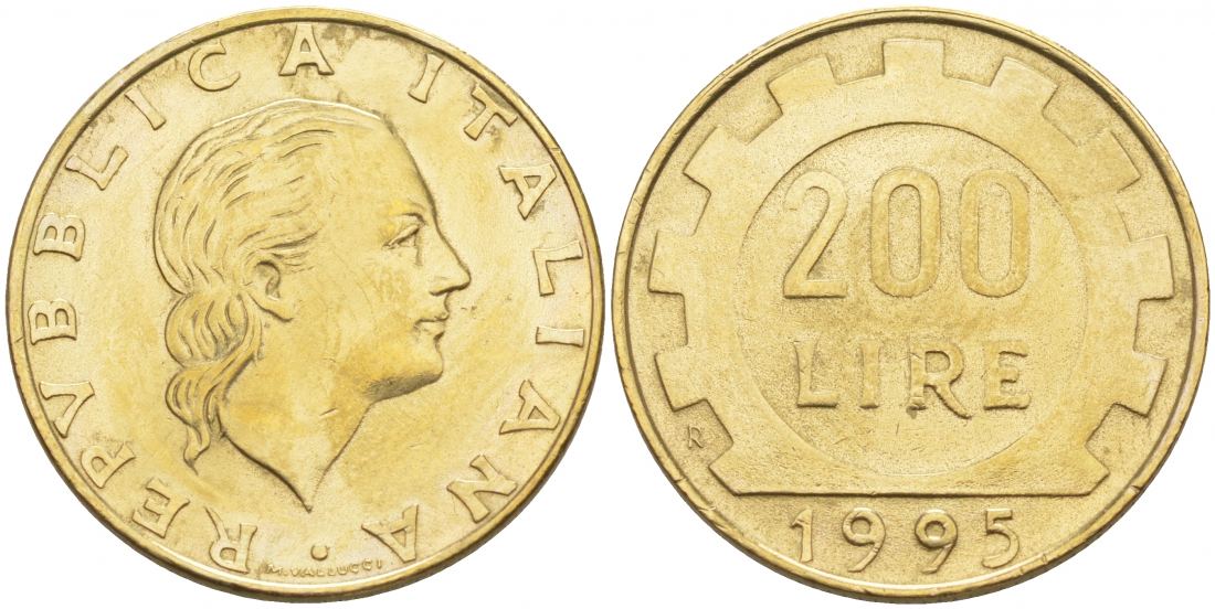 Италия 200 лир 1995 R, шестерня KM 105 алюминиевая бронза 186-224