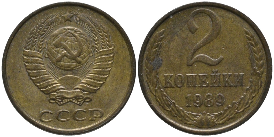 СССР 2 копейки 1989 ММД KM 127а, Федорин 149 латунь 188-861