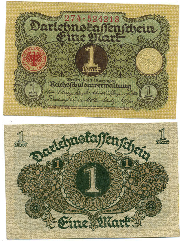 ГЕРМАНИЯ 1 МАРКА 1920 1 МАРТА 1920, ВЕЙМАРСКАЯ РЕСПУБЛИКА Pick 58 бумага 7547-33-1