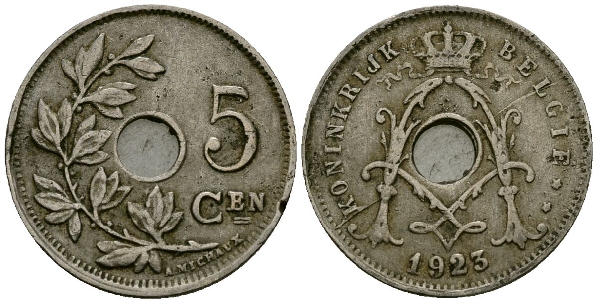 Бельгия 5 сантимов 1923 Belgie KM 67 медно-никель 4173-254