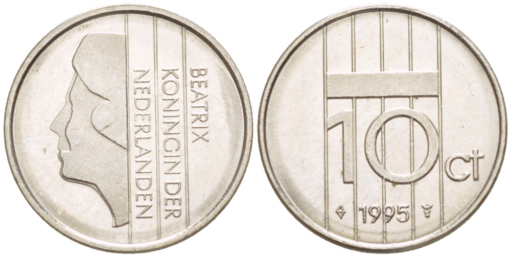 НИДЕРЛАНДЫ 10 ЦЕНТОВ 1995 БЕАТРИКС KM 203 никель 4547-932