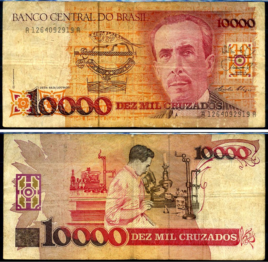 Бразилия 10000 крузейро 1980 Центральный банк Бразилии, Карлус Шагас Pick 215 бумага 7148-35-1-2